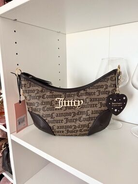 Juicy Couture “Block Party” Brown Logo Crescent Shoulder Bag